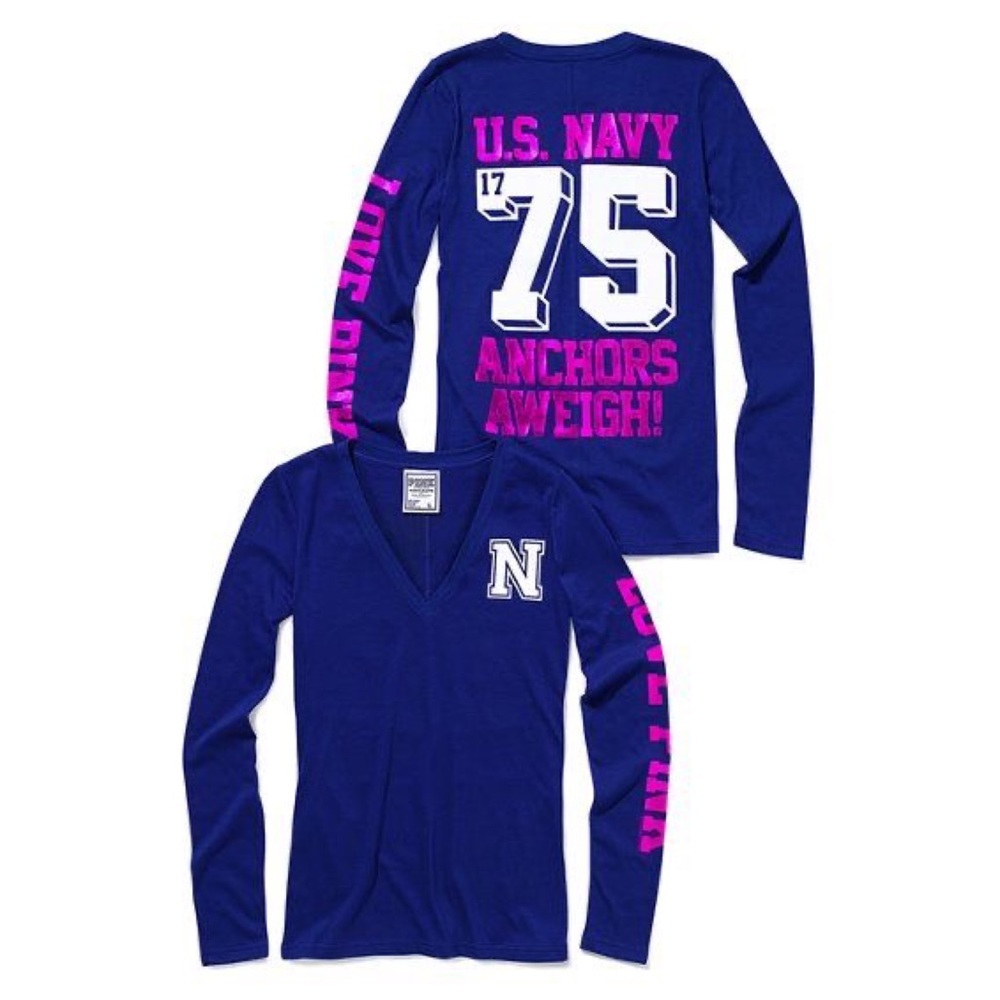 Pink Victoria’s Secret Women's U.S Navy 75 Anchors Aweigh! Long Sleeve Tee XS